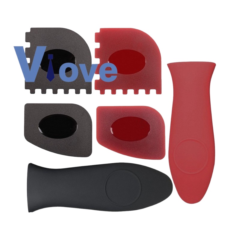 ∋6 Piece Grill Pan Scraper Plastic Set and Silicone Handle Holder