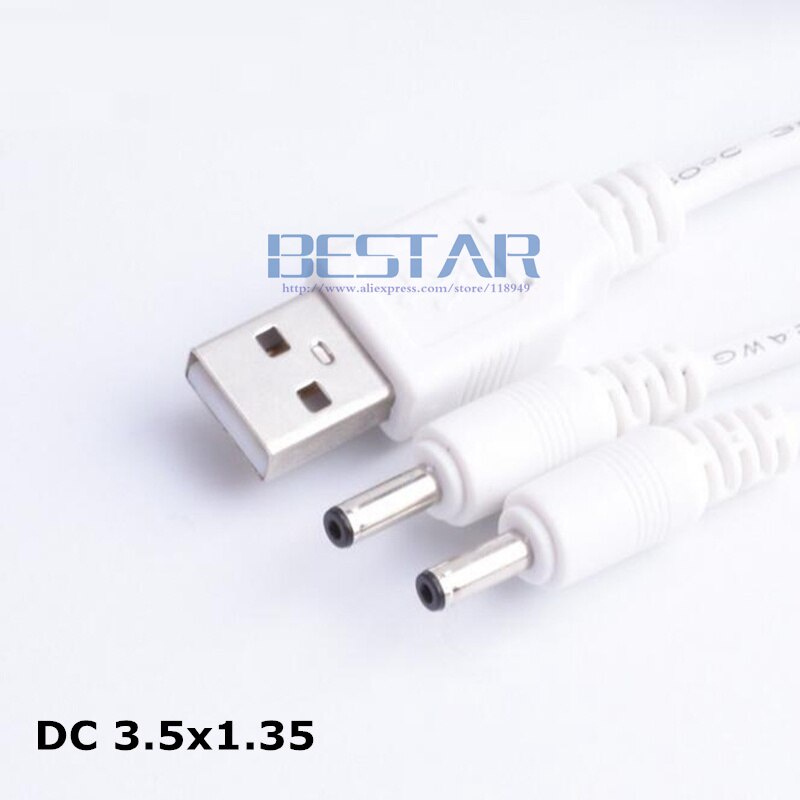 สีขาว 1 in 2 out USB to dual double DC 3.5x1.35 3.5mm x 1.35mm 3.5 x 1.35 3.5/1.35 3.5*1.35mm แจ็คสา