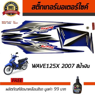 สติ๊กเกอร์ติดรถ สติ๊กเกอร์มอไซค์ สติ๊กเกอร์แต่งรถ Honda Wave 125X 2007 สีน้ำเงิน ฟรี!!น้ำยาเคลือบเงา