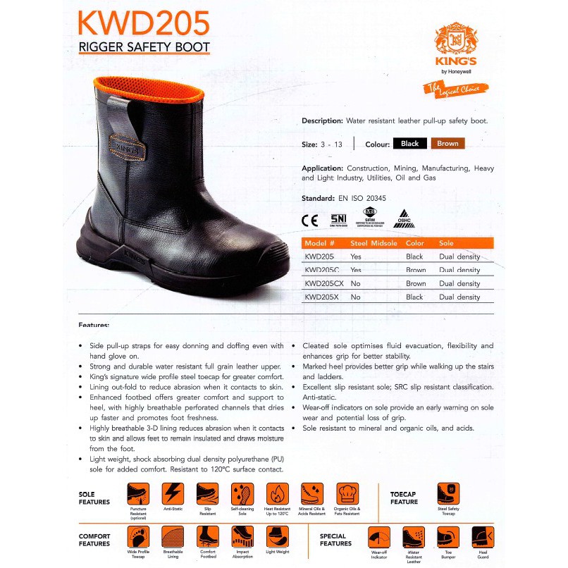 Kings KWD205CX รองเท้าเซฟตี้ โดย HONEYWELL / SAFETY SHOES KINGS KWD 205