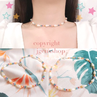 - Choker สร้อยคอลูกปัดมุกโทนสีรุ้ง 🌈✨ลูกปัดใสวิ้งๆ เหมาะกับลุคซัมเมอร์ ชุดไปทะเลสุดๆค่าา -