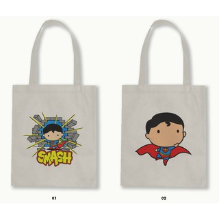 กระเป๋าถือ ทรงโท้ท ลาย CHIBI SUPERMAN BATMAN WONDER WOMAN FLASH.01