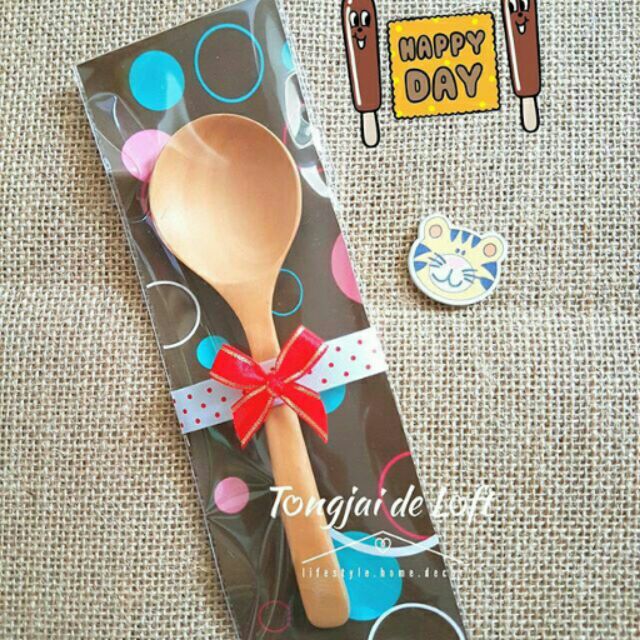 ช้อนกาแฟไม้ 15 ซม. ในแพ็คเกจ ของชำร่วยไม้ ของชำร่วย ช้อนกาแฟ ช้อนซุป