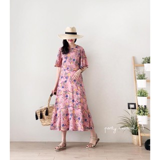 Maxi dress ทรงแขนระบายทรงปล่อยๆต่อชายระบาย