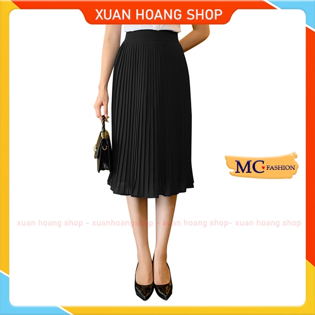 Mc Fashion Long Black and Blue Office Pleated Skirt CV108