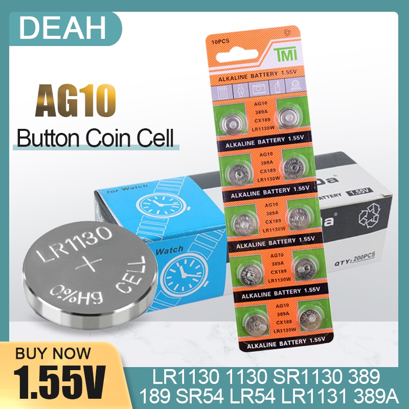 100PCS AG10 LR1130 LR 1130 SR1130 389A LR54 L1131 1.55V Alkaline Battery For Watch Hearing Aid Toys 