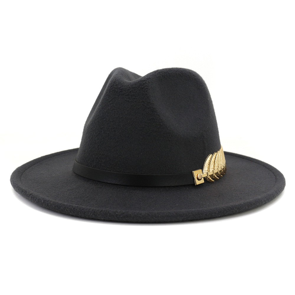 [- สีดํา -] Fedora Fashion Super Wide Brim Hat for Men and Women for Noblemen