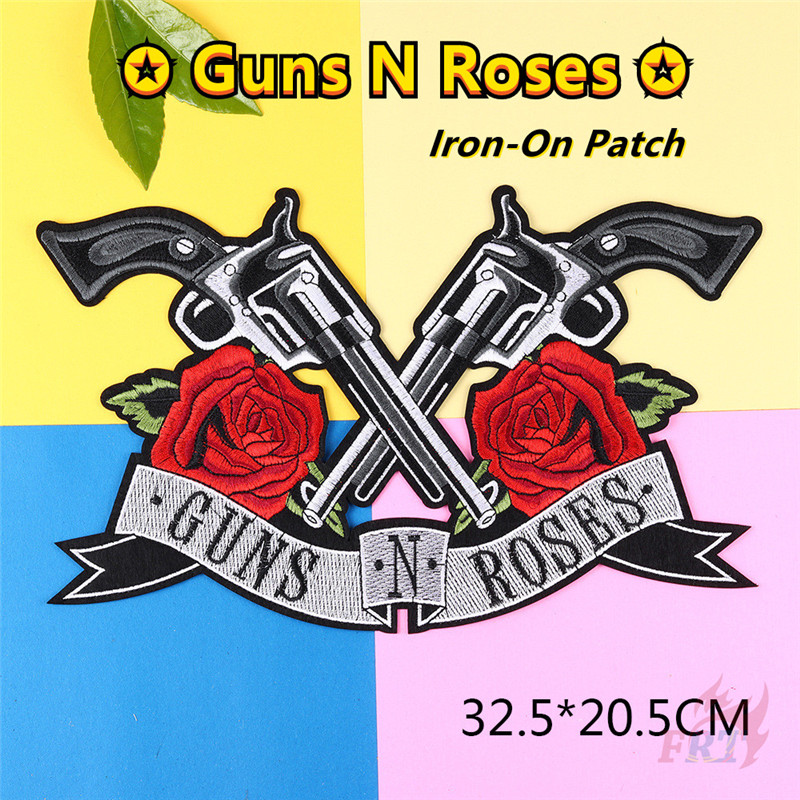 สติกเกอร์ปืนเย็บปักถักร้อย N'Roses (L - 32.5 ซม. X 20.5 ซม.) 1 ชิ้น