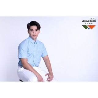 UNIQUEFORM เสื้อเชิ้ต แขนสั้น คอปก สีฟ้ายีนส์ Sky Blue ผ้าอ้อกฟอร์ด (PURE Oxford Shirt)