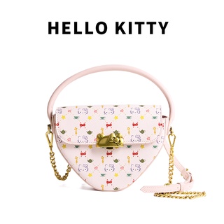 【Authorized】ใหม่ กระเป๋าถือ กระเป๋าสะพายไหล่ ทรงหัวใจ ลายดอกไม้ Hello Kitty 2022 KT22024-10