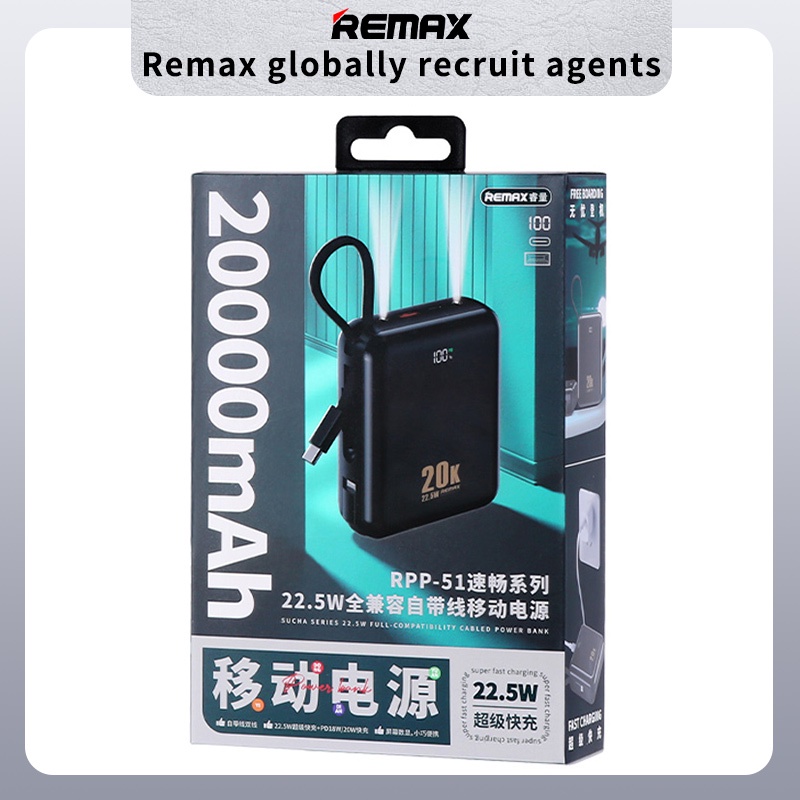 Remax 20000mah Power Bank Pd20w 22.5w Typec Fast Charge With Cable Mini ...