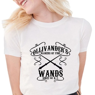 พร้อมส่ง เสื้อยืดแขนสั้น คอกลม ผ้าฝ้าย 100% พิมพ์ลายกราฟฟิค OllivanderS Wands สีขาว หลากสี แฟชั่นฤดูร้อน สําหรับผู้ชายS