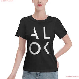 แฟชั่นที่กำหนดเอง เสื้อยืด cotton ผู้หญิง DJ Disc Jockey ดีเจ ดนตรี ALOK Logo Tee Shirts Womens Basic Short Sleeve T-Sh