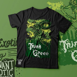 EXOTIC/เสื้อยืดสกรีนลาย-Think Green/เสื้อยืดสีดำคอกลม/แฟชั่นชายและหญิง/เสื้อวัยรุ่นแขนสั้น/สตรีทแฟชั่น/ลายแนวๆ