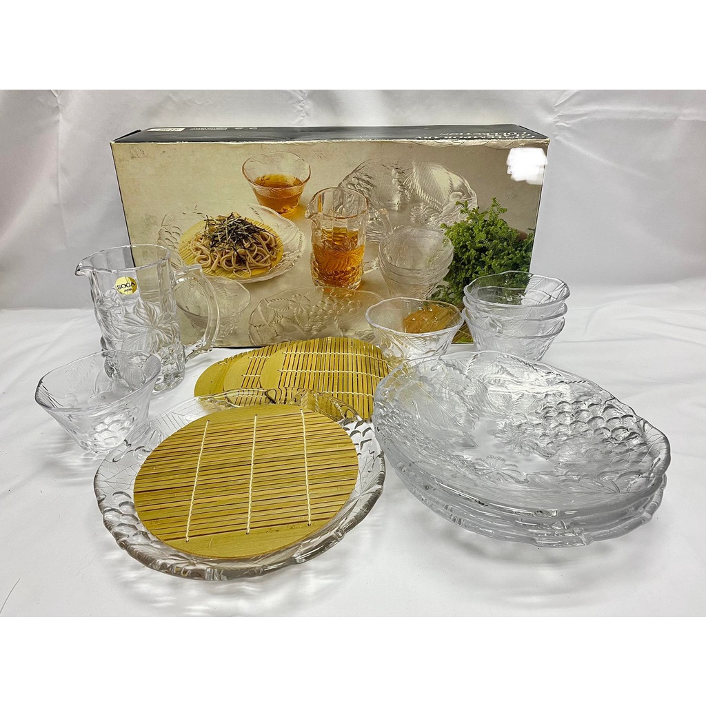 ชุดเชตบนโต๊ะอาหาร ชุดเชตจานแก้ว + เหยือกแก้ว + แก้ว แผ่นรอง SOGA JAPAN
