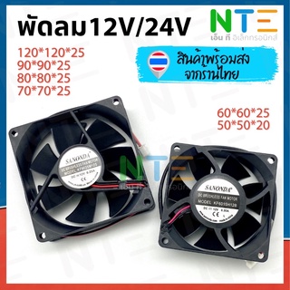 พัดลม DC 5V 12V 24V 4.5นิ้ว 3.5นิ้ว 3นิ้ว 2.8นิ้ว 2.5นิ้ว 2นิ้ว สายดำแดง 2 เส้น