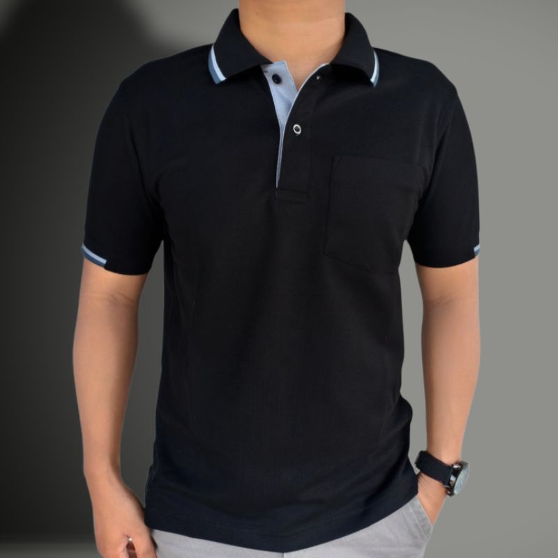 เสื้อโปโลผู้ชายแขนสั้น สีดำ งานตัดเย็บคุณภาพเยี่ยม เกรดพรีเมี่ยม พร้อมส่ง..