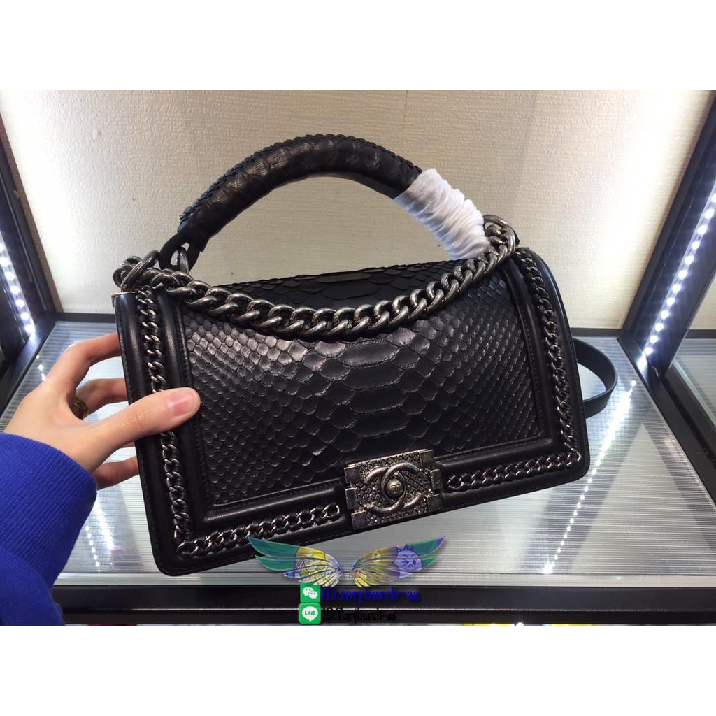 Chanel Python sling crossbody shoulder flap messenger classic Leboy handbag structured party clutch