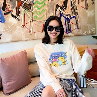 เสื้อกันหนาว แขนยาว พิมพ์ลายการ์ตูนหมีพูห์ น่ารัก ลําลอง สําหรับผู้หญิง