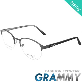 Grammy แว่นตา รุ่น 1838 สีเทา กรอบเซาะร่อง ขาสปริง วัสดุ สแตนเลส สตีล กรอบแว่นตา Frame Eyeglass Eyewear Top Glasses