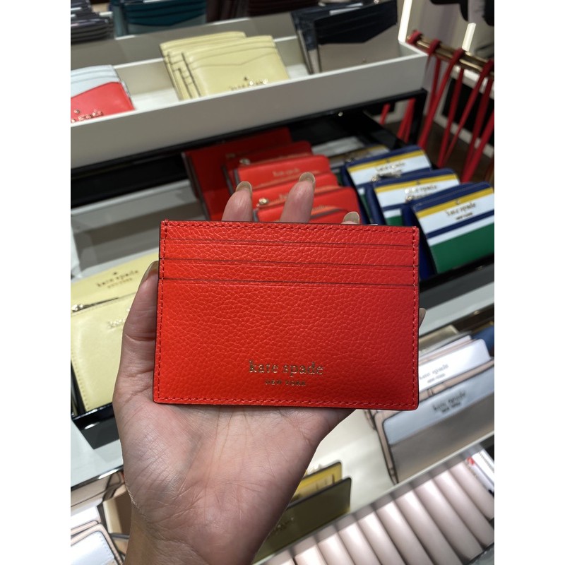 แท้💯% กระเป๋าใส่บัตร Kate spade 🧡 สีแดง สีส้ม สีสด card holder พร้อมส่ง หนัง card holder กระเป๋าสตาง