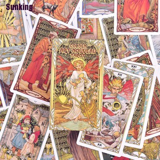 sunking golden art nouvau tarot deck 78 แผ่นบอร์ดการ์ดไม้ของเล่นสําหรับเด็ก/ผู้ใหญ่