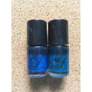 สีทาเล็บ Super Blue Nail Polish สีน้ำเงิน พร้อม สีเคลือบผสมกลิตเตอร์ แพ็ค 2 ชิ้น