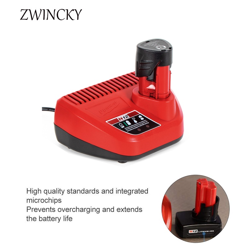ZWINCKY Eu ปลั๊ก Ac220-240V Li-Ion แบตเตอรี่สําหรับ Milwaukee M12 N12 อินพุตเอาต์พุต 12V 10.8V 48-59-2401 48-11-2402 เครื่องมือ