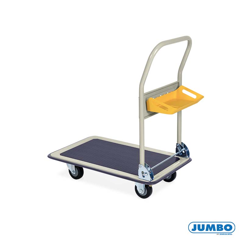 JenStore  JUMBO  รถเข็นพื้นเหล็กชั้นเดียว แบบติดแผงแขวน มือจับข้างเดียวพับได้ 220 กก. HL-110JT