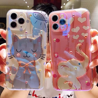 เคสโทรศัพท์มือถือนิ่ม ลายการ์ตูนแมว ช้าง เด็กผู้หญิงน่ารัก สําหรับ iPhone 11ProMax 11 12Pro 7 7Plus 8Plus X XR XSMAX 13 13Pro 13ProMax