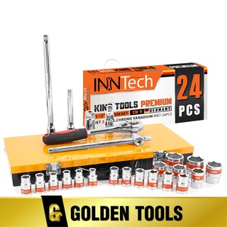 InnTech KING TOOLS PREMIUM ชุดเครื่องมือ ประแจ ชุดบล็อก 24 ชิ้น ผลิตจากเหล็ก CR-V Chrome Vanadium คุณภาพสูง