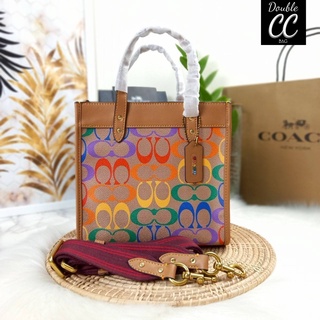 (แท้ 💯%‼ Factory ไม่ใช่งานออก Shop) COACH FIELD TOTE 22 IN RAINBOW SIGNATURE CANVAS (COACH C5142)