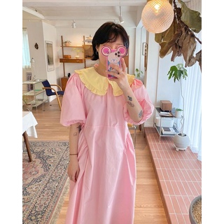 พร้อมส่ง 🥂 🥨🍇 lapel minimal dress C3247 เดรสยาวคอล่า เดรสยาวคอล่า ด้านหลังผูกโบว์ มี2 สี ชมพู ดำ