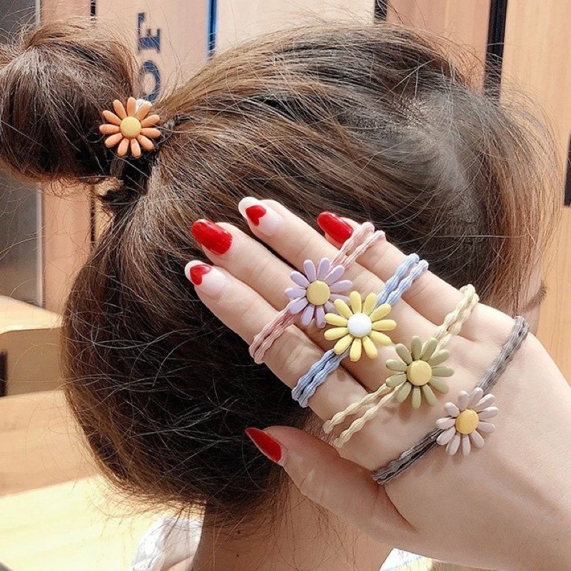 (A-006) *ขั้นต่ำ 5 เส้น*ทุกสี1บาท* ยางรัดผมลายดอกไม้ดอกเดซี่ สไตล์เกาหลี