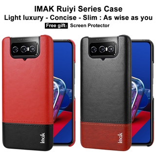 Imak Fashion Patchwork Casing ASUS Zenfone 7 ZS670KS Shockproof Cover Zenfone 7 Pro ZS671KS PU Leather Hard PC Back Case + Screen Film