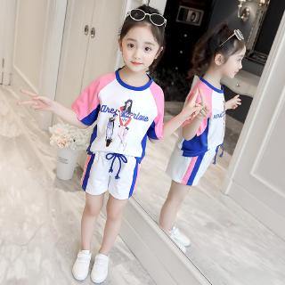 สาว ๆ เสื้อผ้าเด็กในช่วงฤดูร้อนปี 2022 แฟชั่นใหม่สไตล์ตะวันตกเกาหลีขนาดกลางและขนาดใหญ่ผ้าฝ้ายเด็กแขนสั้นแฟชั่นสูทแบบสองช