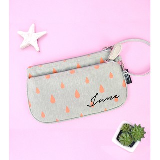 กระเป๋าคล้องมือลายหยดน้ำสีส้ม สั่งทำใส่ชื่อได้