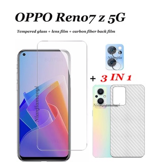 (3 In 1) ฟิล์มกระจกนิรภัยใส ไร้ขอบ ฟิล์มเลนส์ ฟิล์มด้านหลัง สําหรับ OPPO Reno7 z 5G Reno 7 7pro 7se