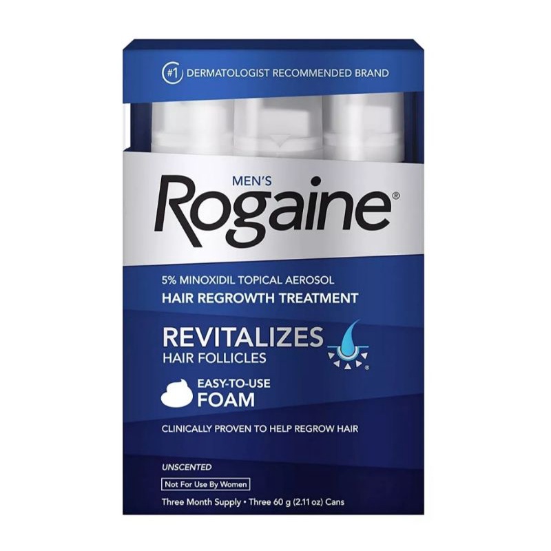 Men's Rogaine Foam minoxidil โฟมปลูกผมสำหรับผู้ชาย โฟมปลูกผม และ Men's Rogaine Solution 3ขวด สำหรับ3เดือน