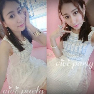 ViVi Party (สินค้าพร้อมส่งค่ะ) ชุดเดรสเกาหลี คอกลม แขนกุด