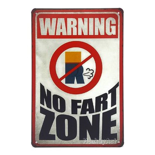 ป้ายสังกะสีวินเทจ Warning : No Fart Zone, ขนาด 20x30 ซม