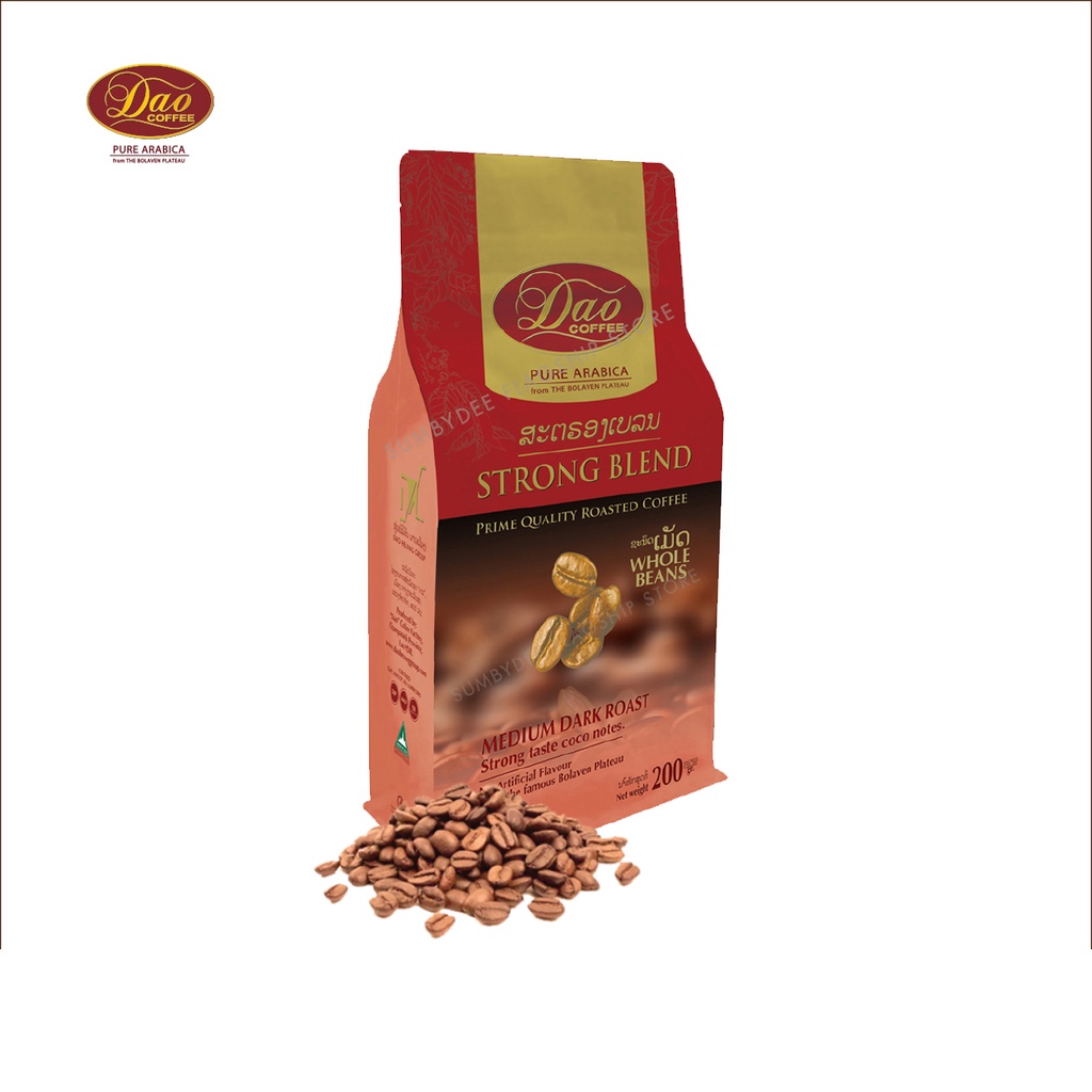 กาแฟดาว ( เมล็ดคั่ว ) Dao Coffee Strong Blend Whole Beans  ชนิด สตรอง เบลนด์ ซองสีแดง ขนาด 200  กรัม