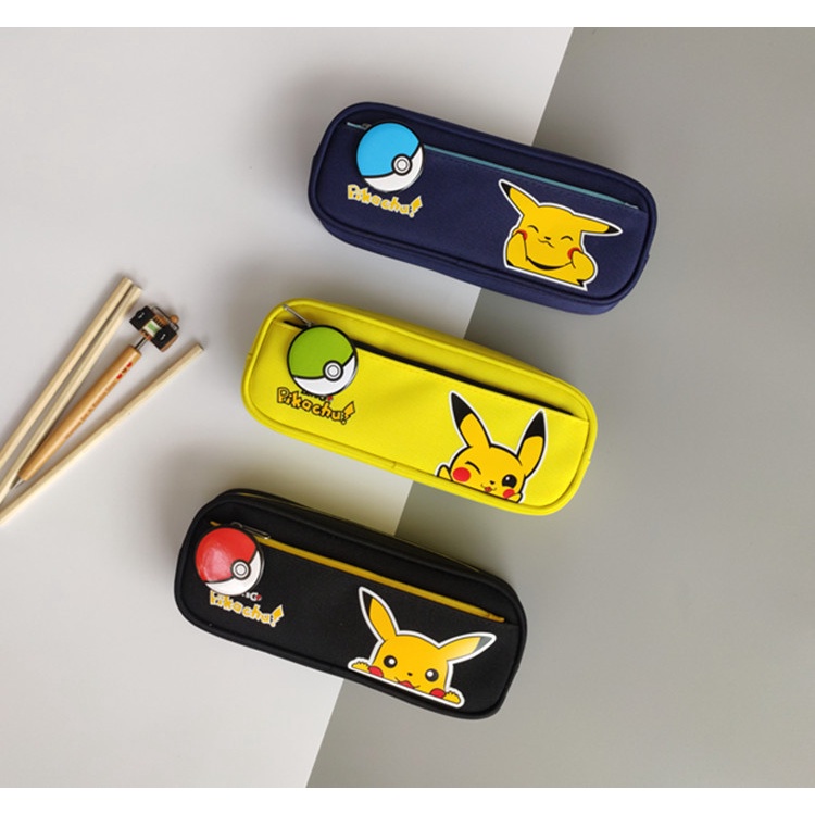 Pikachu กระเป๋าเครื่องเขียน กระเป๋าดินสอ มีซิป ลายโปเกม่อน สําหรับนักเรียน WJ045