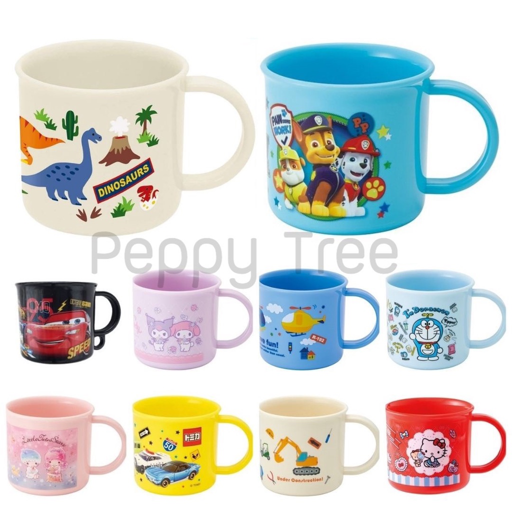 ถ้วยน้ำพลาสติก Made in Japan แก้วน้ำ ลายไดโนเสาร์ คิตตี้ Paw Patrol Doraemon