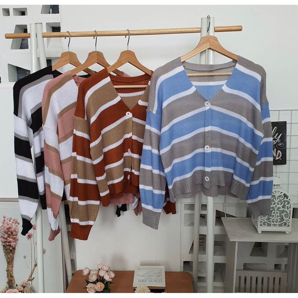 WINDY OUTER/ TRUETONE KNIT CARDIGAN/ STRIPED COLOR/ RAINBOW CARDIGAN