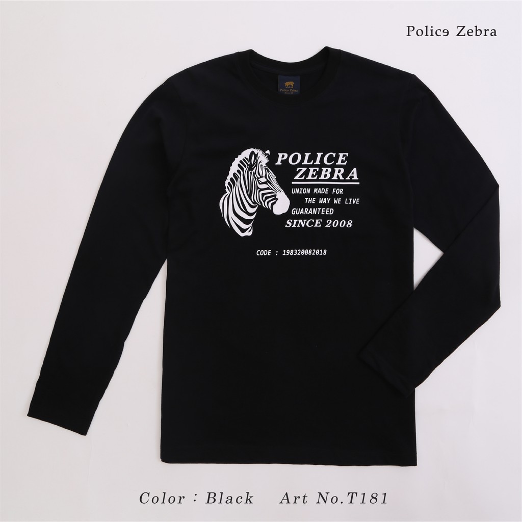 Police Zebra เสื้อยืดคอกลมแขนยาว Premium Cotton100%ใส่ได้ทั้งผู้ชาย/ผู้หญิง สีขาว ดำ กรม (T181) — صورة 2