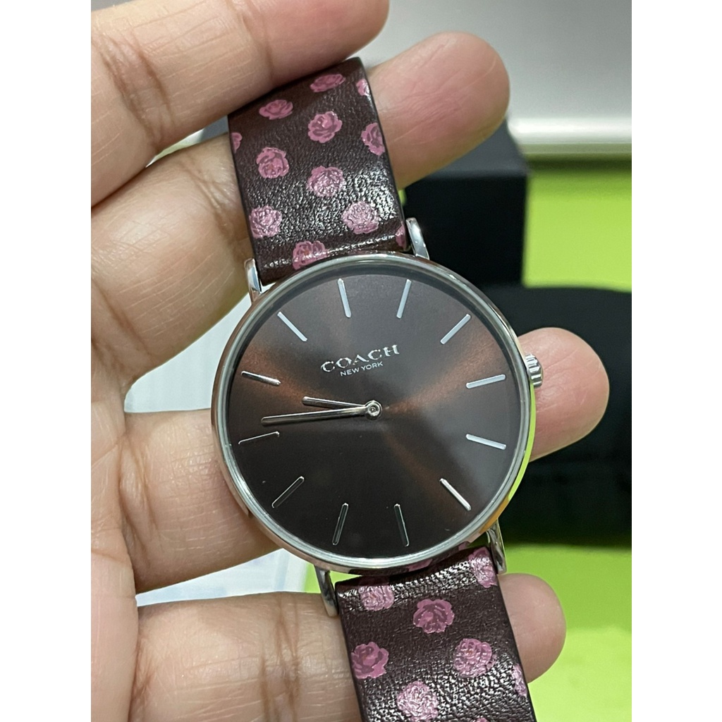 นาฬิกา Coach ของแท้ 100% ซื้อจากช็อปในห้าง รุ่น Perry Floral Calfskin Ladies Watch สายหนังแท้