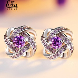 ตุ้มหูเงินสุภาพสตรีตุ้มหูเงินสเตอร์ลิงประดับเพชรรัสเซีย Rhinestone Earrings