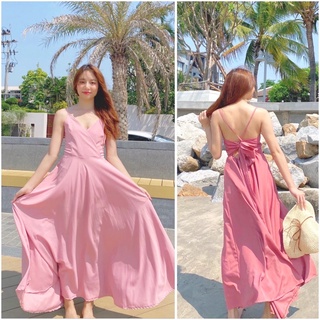 Maxidress เดรสสายเดี่ยวผูกหลัง ยาวพริ้วสวย นิ่มทิ้งตัว ใส่ไปทะเลหรืออกงานก็สวย