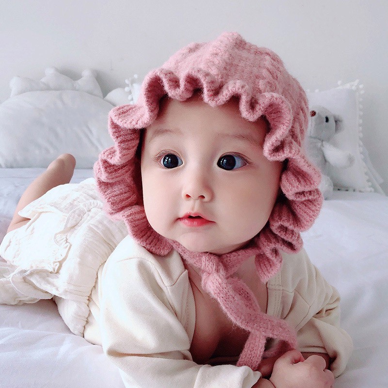 Mybaby ฤดูหนาวทารกแรกเกิด Super Sweet ถักหมวกแฟชั่น Monolayer Ruffle อุ่นหมวกเด็กหมวก
